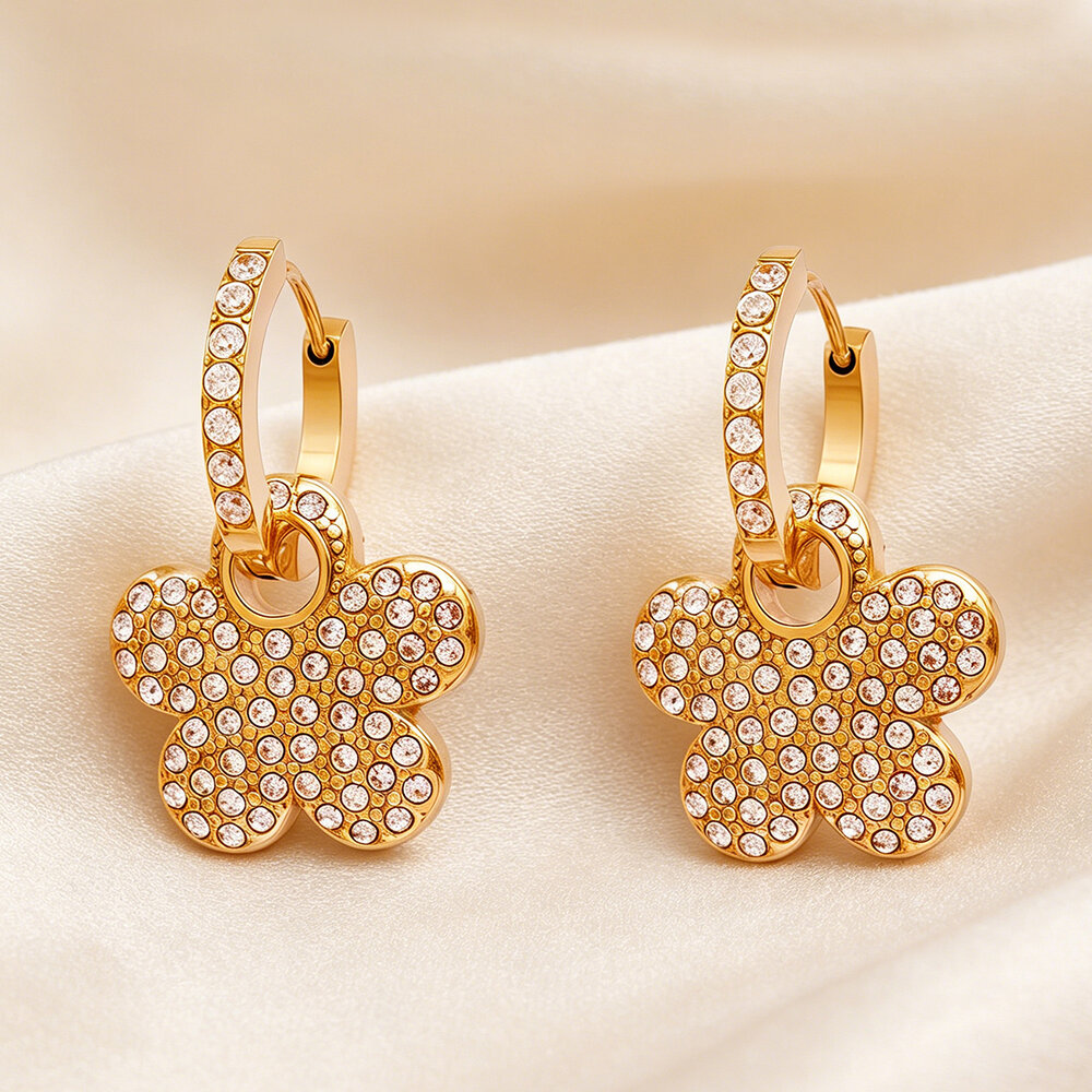 Simple Series Daily Flower Stainless Steel Waterproof Gold Color Women's Hoop Earrings Picture3