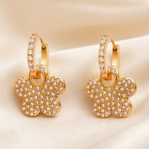 Simple Series Daily Flower Stainless Steel Waterproof Gold Color Women's Hoop Earrings h5 Picture3