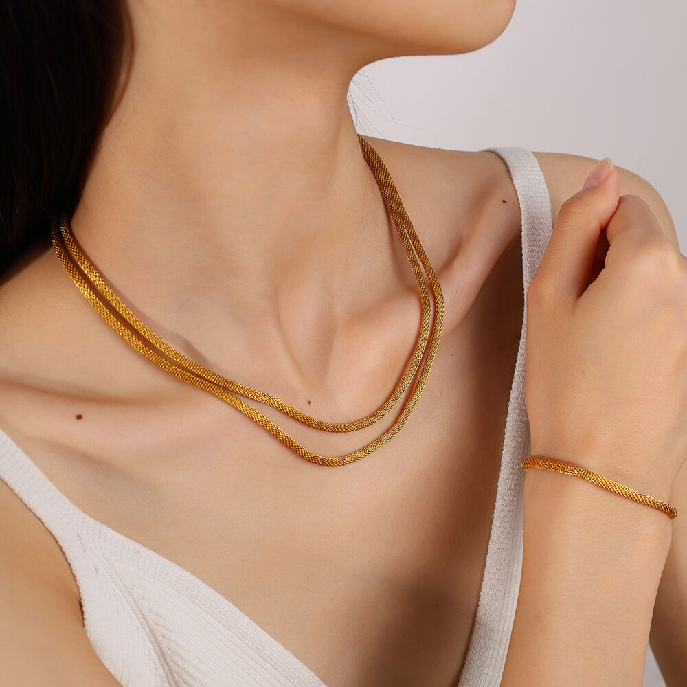 Daily Chain Stainless Steel Waterproof Gold Color Unisex Jewelry Sets h5 Picture4