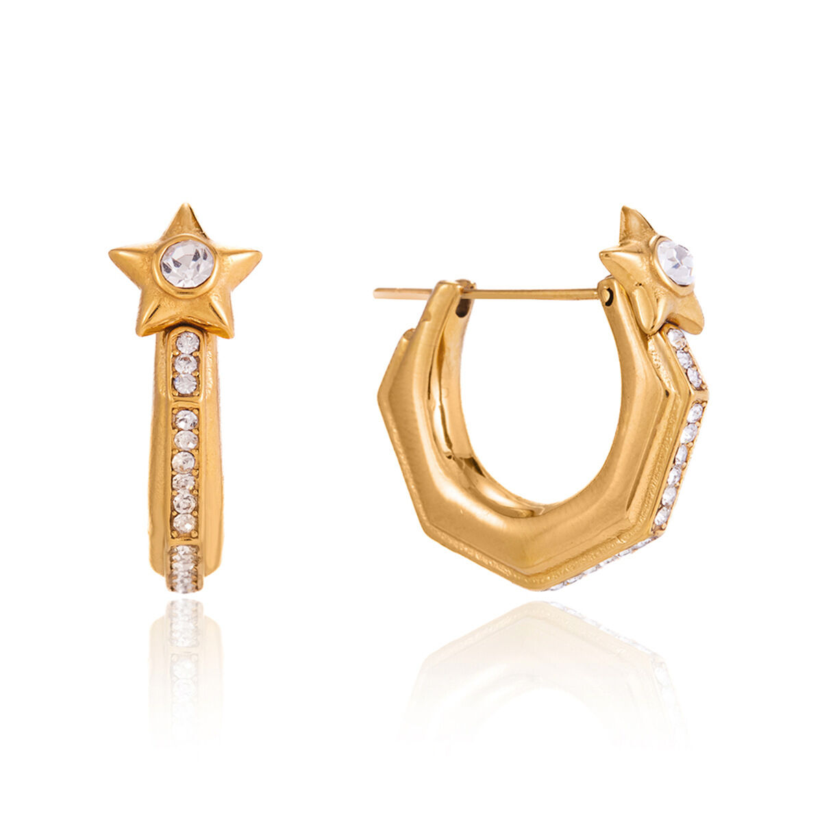 Sternförmige, wasserdichte Edelstahl-Ohrringe in Goldfarbe mit Zirkonia für Damen Bild6