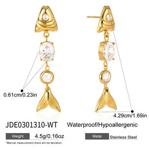 Luxurious Series Retro Fish Stainless Steel Waterproof Gold Color Zircon Women's Dangle Earrings h5