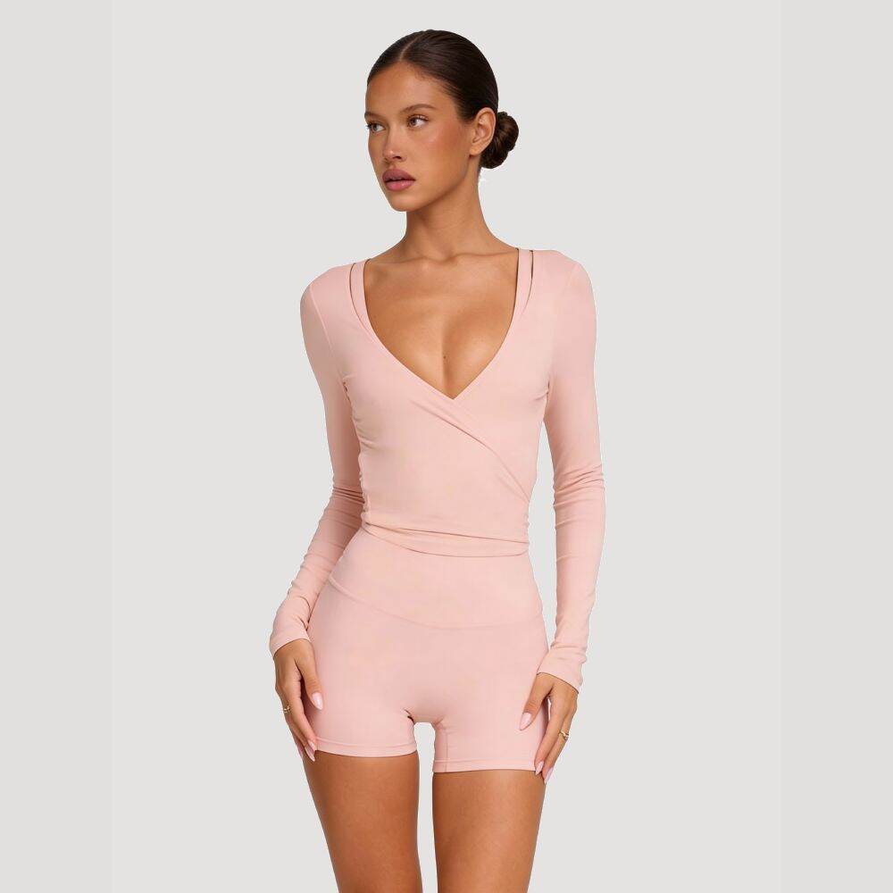 V Neck Tie Strap Ballet Style Solid Color Sports Tops h5Picture2