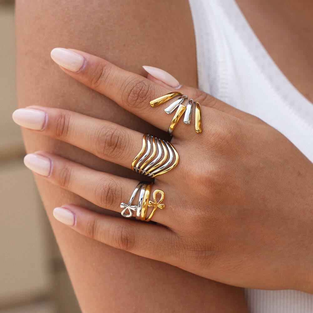 Simple Series Daily Heart Irregular Shape Stainless Steel Waterproof Gold Color Ring Sets Picture4