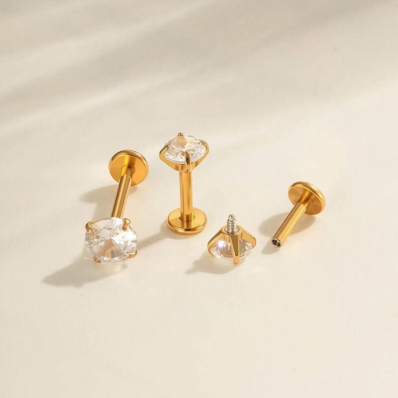 Simple Geometric Shape Stainless Steel Waterproof Gold Color Zircon Women's Piercing Earrings h5Picture3