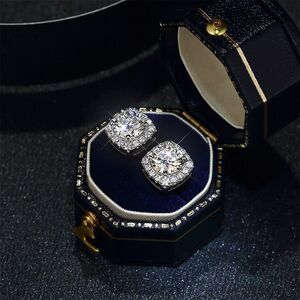 Luxurious Series Classic Rectangle S925 Silver Color Moissanite Women's Moissanite Earrings h5 Picture2