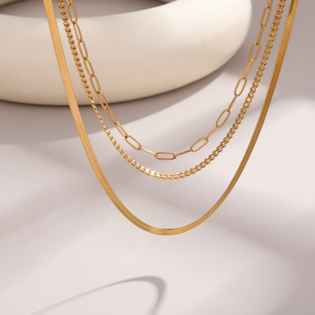 Simple Daily Irregular Shape Patchwork Chain Stainless Steel Waterproof   Gold Color  Women's Chain Necklaces Picture3