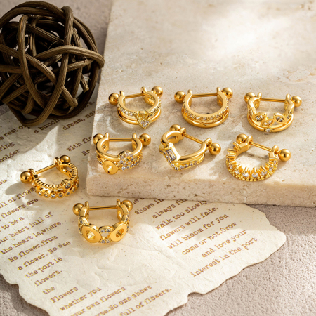 Simple Series Heart Geometric Shape Copper   Gold Color  Zircon Women's Piercing Earrings