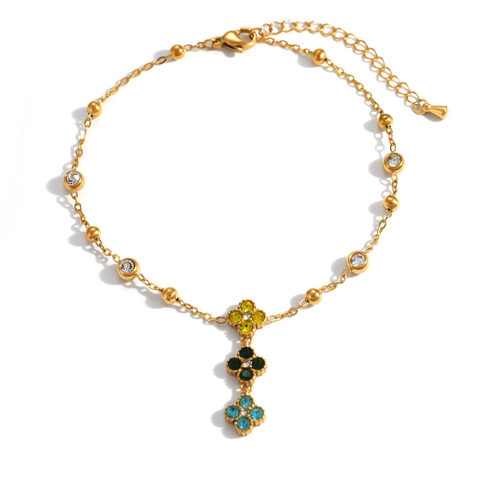 Elegant Flower Stainless Steel Waterproof Gold Color Zircon Anklets Picture4