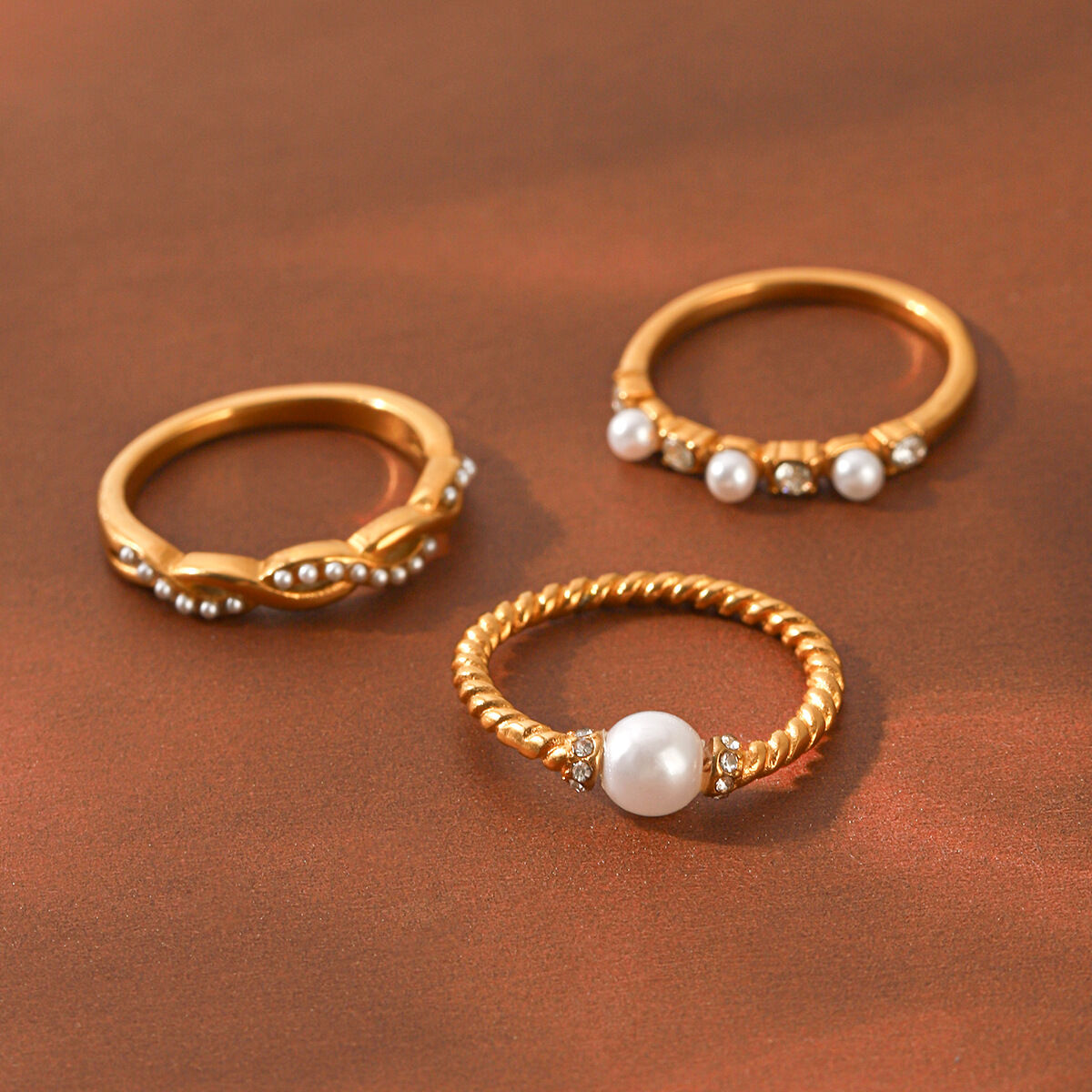 Simple Series Daily Circle Stainless Steel Waterproof   Gold Color  Pearl Women's Gemstone Rings Picture5