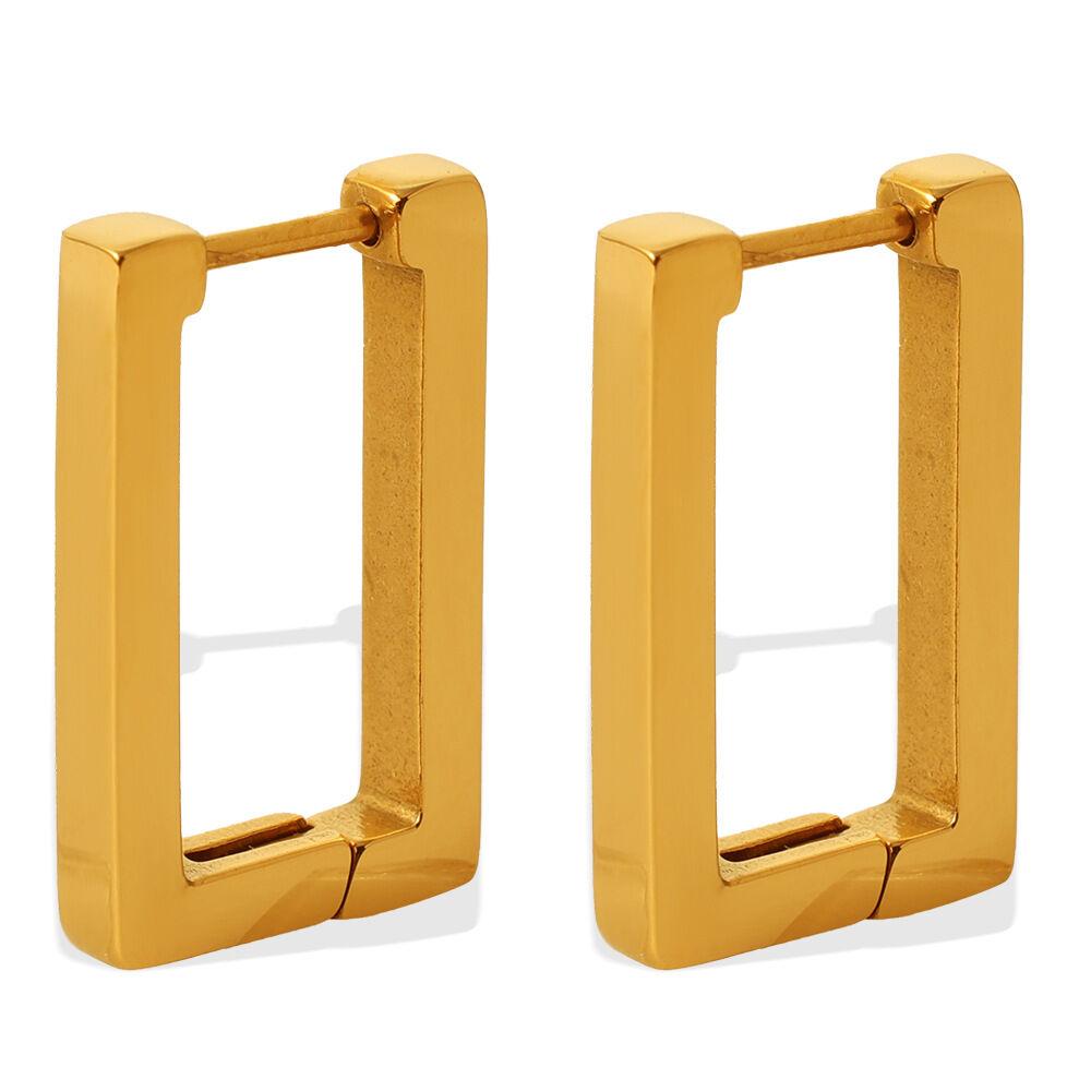 Daily Rectangle Stainless Steel Waterproof Gold Color Women's Hoop Earrings h5 Picture4