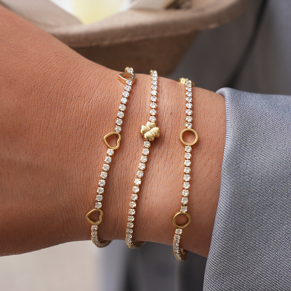 Luxury Flower Heart Circle Stainless Steel Waterproof   Gold Color  Women's Chain Bracelets h5 Picture3