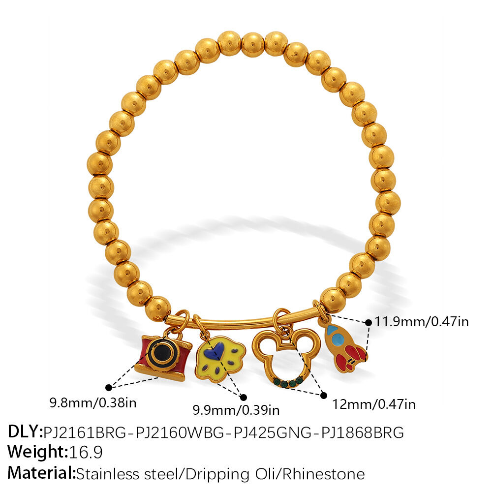 Simple Heart Star Moon Stainless Steel Waterproof Gold Color Zircon Women's Beaded Bracelets Picture2