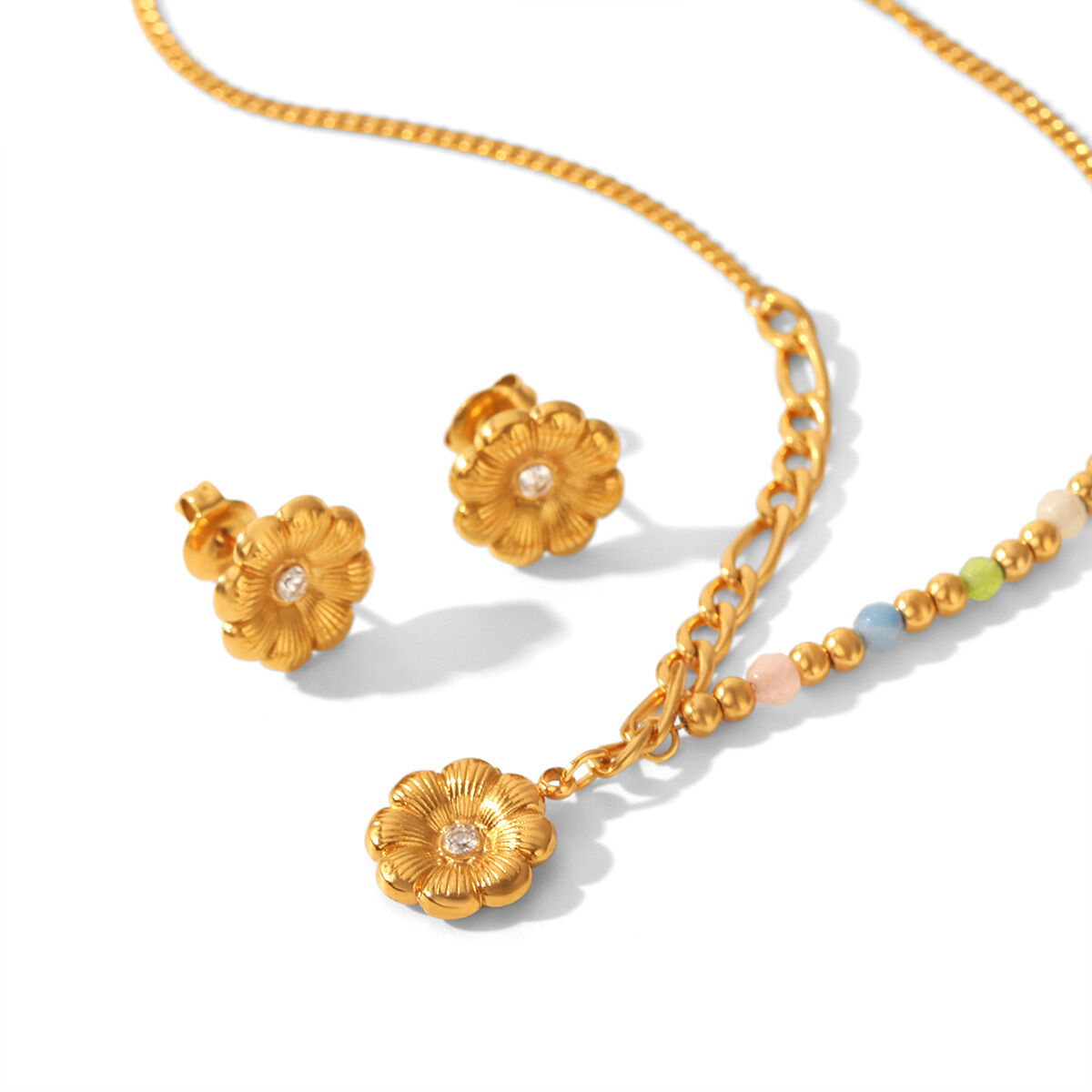 Simple Series Daily Flower Stainless Steel Waterproof   Gold Color  Zircon Women's Pendant Necklaces h5 Picture5