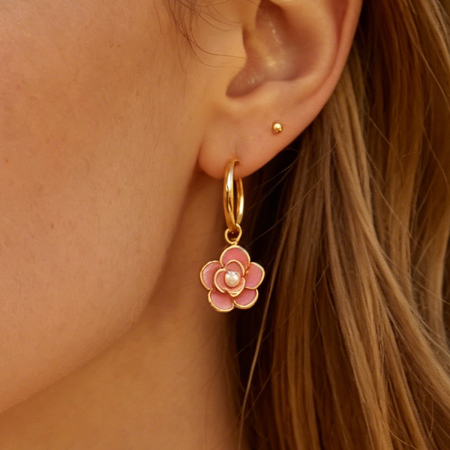 Simple Series Daily Flower Stainless Steel Waterproof   Gold Color  Women's Hoop Earrings 2