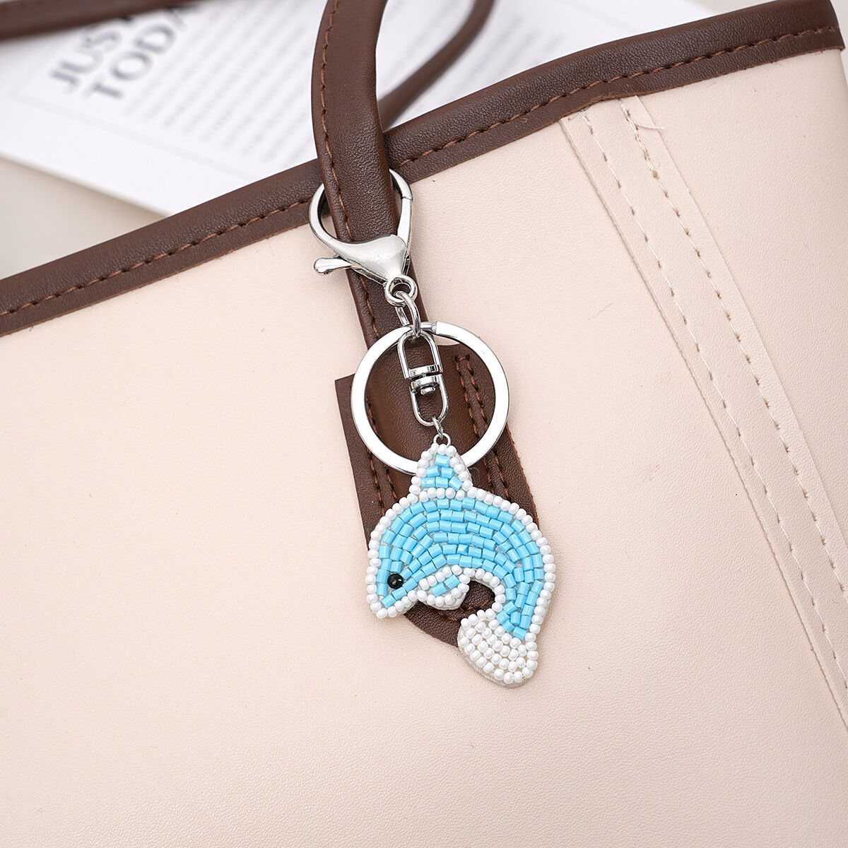 Romantic Series Cute Little Dolphin Oceanic Style Beads Alloy Keychain h5 Picture2
