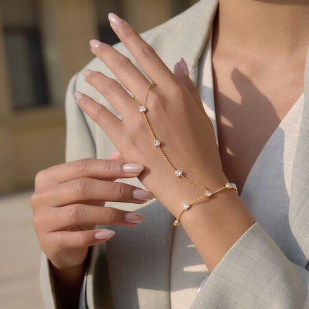 Elegant Heart Ellipse Shape Stainless Steel Waterproof Gold Color Zircon Women's Hand Chain 2