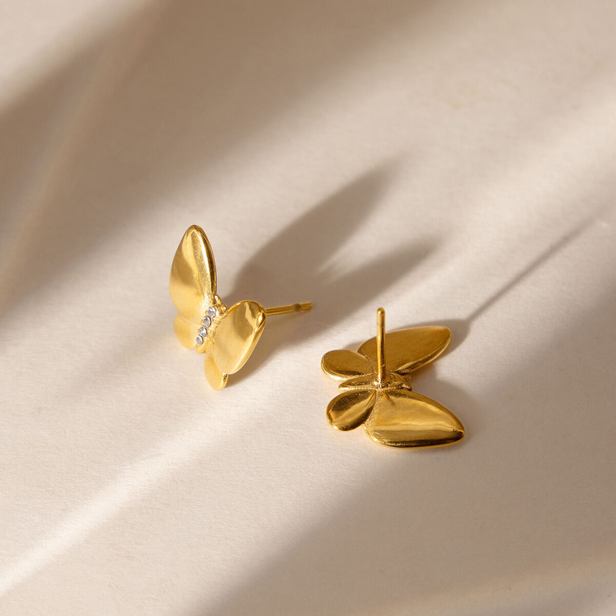 Sweet Butterfly Stainless Steel Waterproof Gold Color Zircon Women's Earring Sets Picture4