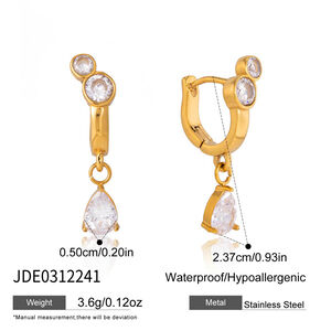 Simple Droplet Stainless Steel Waterproof Gold Color Zircon Women's Drop Earrings h5