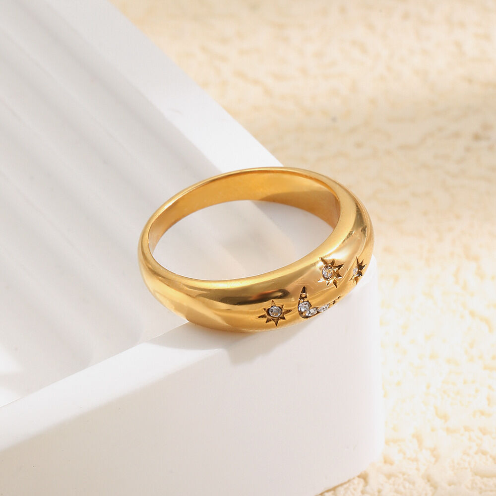 Luxurious Series Elegant Star Moon Stainless Steel Waterproof   Gold Color  Statement Rings h5 Picture3