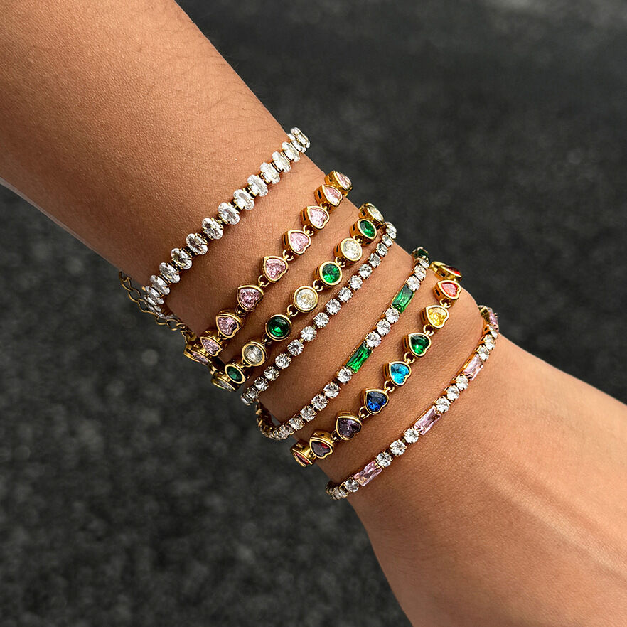 Luxurious Beads Stainless Steel Waterproof Gold Color Zircon Women's Beaded Bracelets