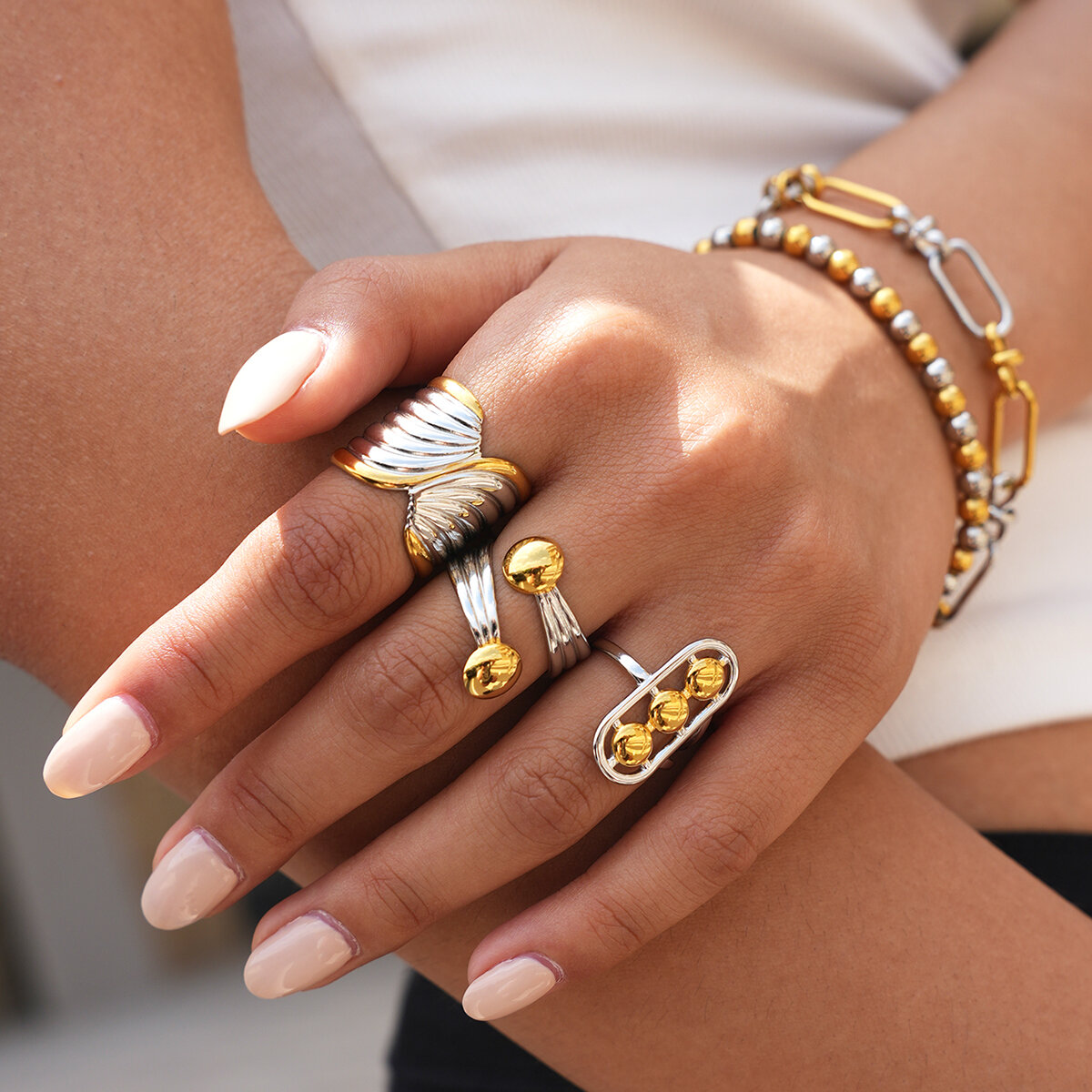 Simple Series Daily Irregular Shape Stainless Steel Waterproof Gold Color Ring h5 Picture4