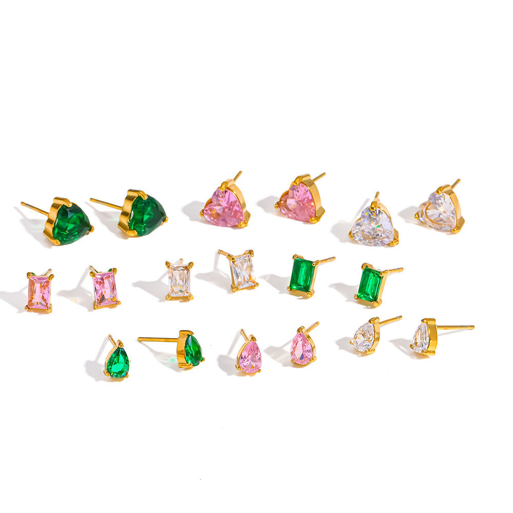 Simple Geometric Shape Stainless Steel Waterproof Gold Color Rhinestone Women's Stud Earrings h5Picture4