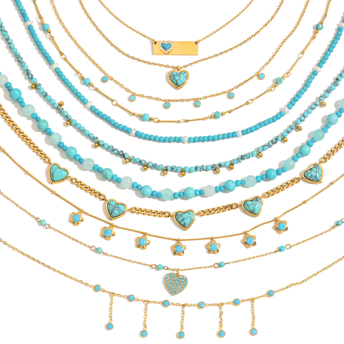 Romantic  Retro Heart Beads Stainless Steel Waterproof   Gold Color  Natural Stone Women's Beaded Necklaces Picture5