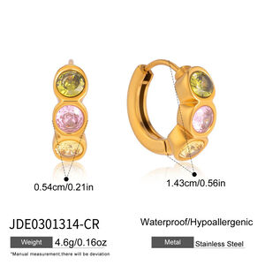 Simple Circle Stainless Steel Waterproof Gold Color Zircon Women's Hoop Earrings h5