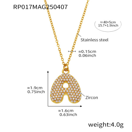 Casual letter hanger van roestvrij staal, waterdicht, goudkleurig met zirkonia, damesketting