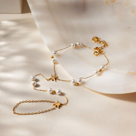 Simple Series Sweet Beads Chain Stainless Steel Waterproof Gold Color Women's Hand Chain