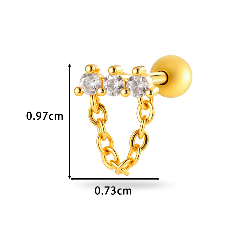 Simple Flower Triangle Moon Copper  Gold Color  Zircon Women's Piercing Earrings h5 Picture2