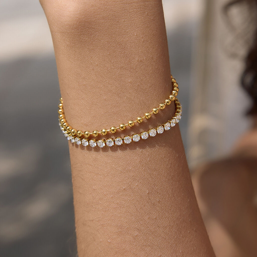 Beads Stainless Steel Waterproof Gold Color Zircon Women's Beaded Bracelets Picture4