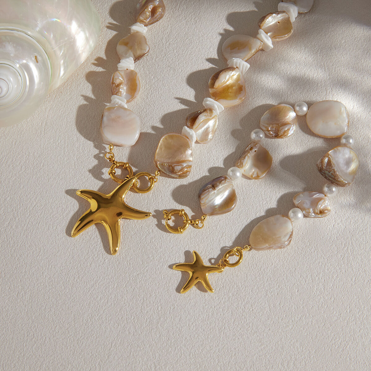 Romantic  Sweet Shell Starfish Stainless Steel Waterproof   Gold Color  Shell Women's Chain Necklaces Picture4