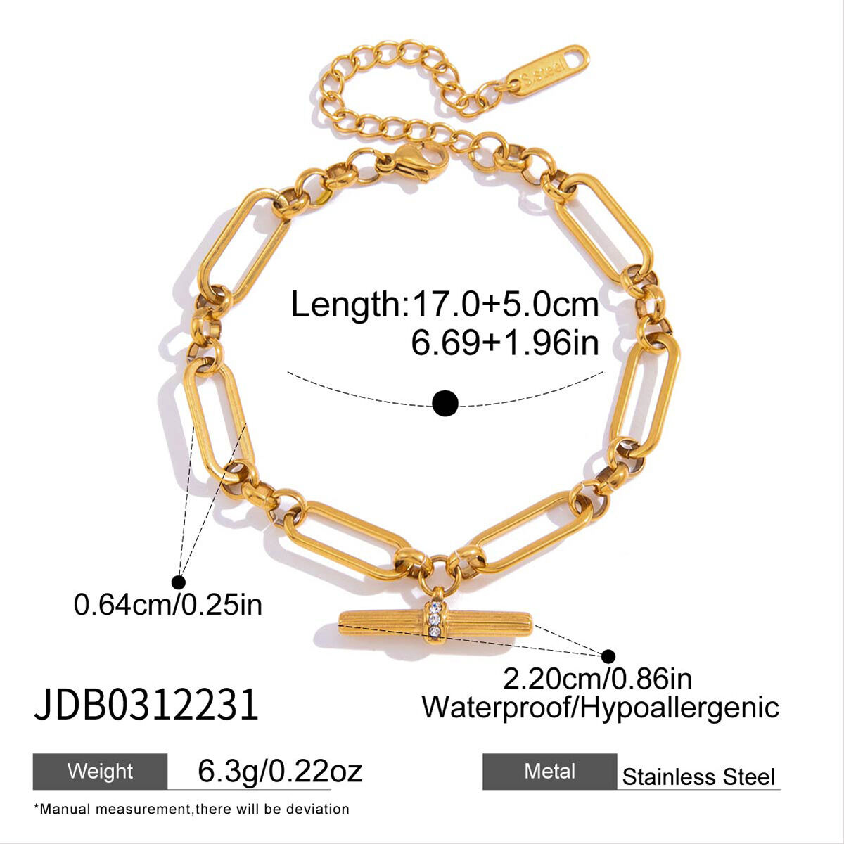 T-förmiges Edelstahl-Halsketten-Set für Damen, wasserdicht, goldfarben, mit Zirkonia h5 