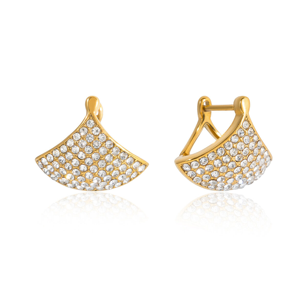 Simple Stainless Steel Waterproof Gold Color Rhinestone Women's Hoop Earrings h5 Picture4