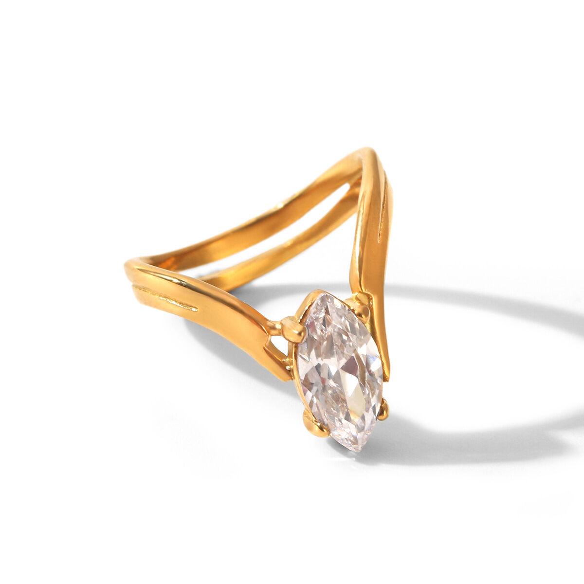 Simple Daily Irregular Shape Stainless Steel Waterproof Gold Color Zircon Women's Gemstone Rings Picture6
