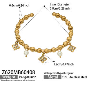 Elegant Flower Stainless Steel Waterproof Gold Color Zircon Women's Cuff Bracelets h5