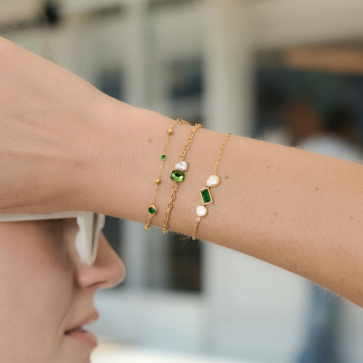 Simple Rectangle Stainless Steel Waterproof Gold Color Zircon Women's Charm Bracelets