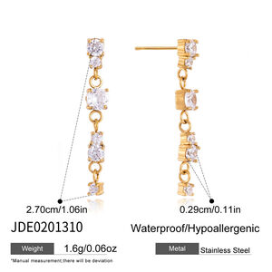 Simple Tassel Stainless Steel Waterproof Gold Color Zircon Women's Dangle Earrings h5