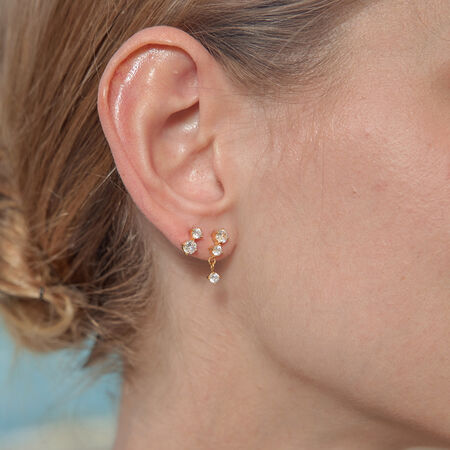 Simple Circle Stainless Steel Waterproof Gold Color Zircon Women's Earring Sets