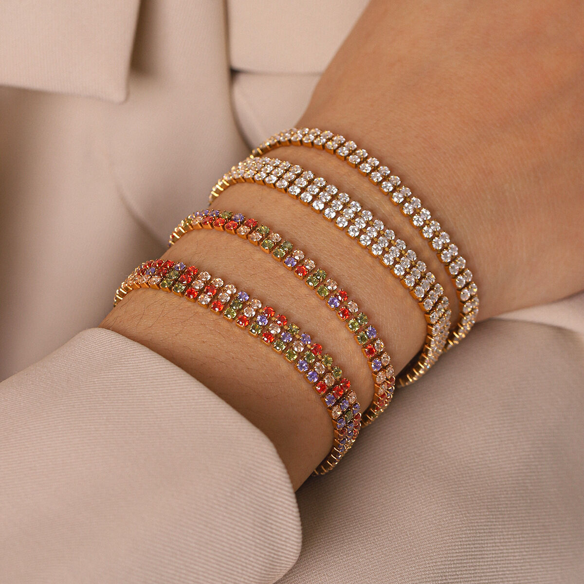 Simple Series Daily Chain Stainless Steel Waterproof   Gold Color  Zircon Women's Chain Bracelets