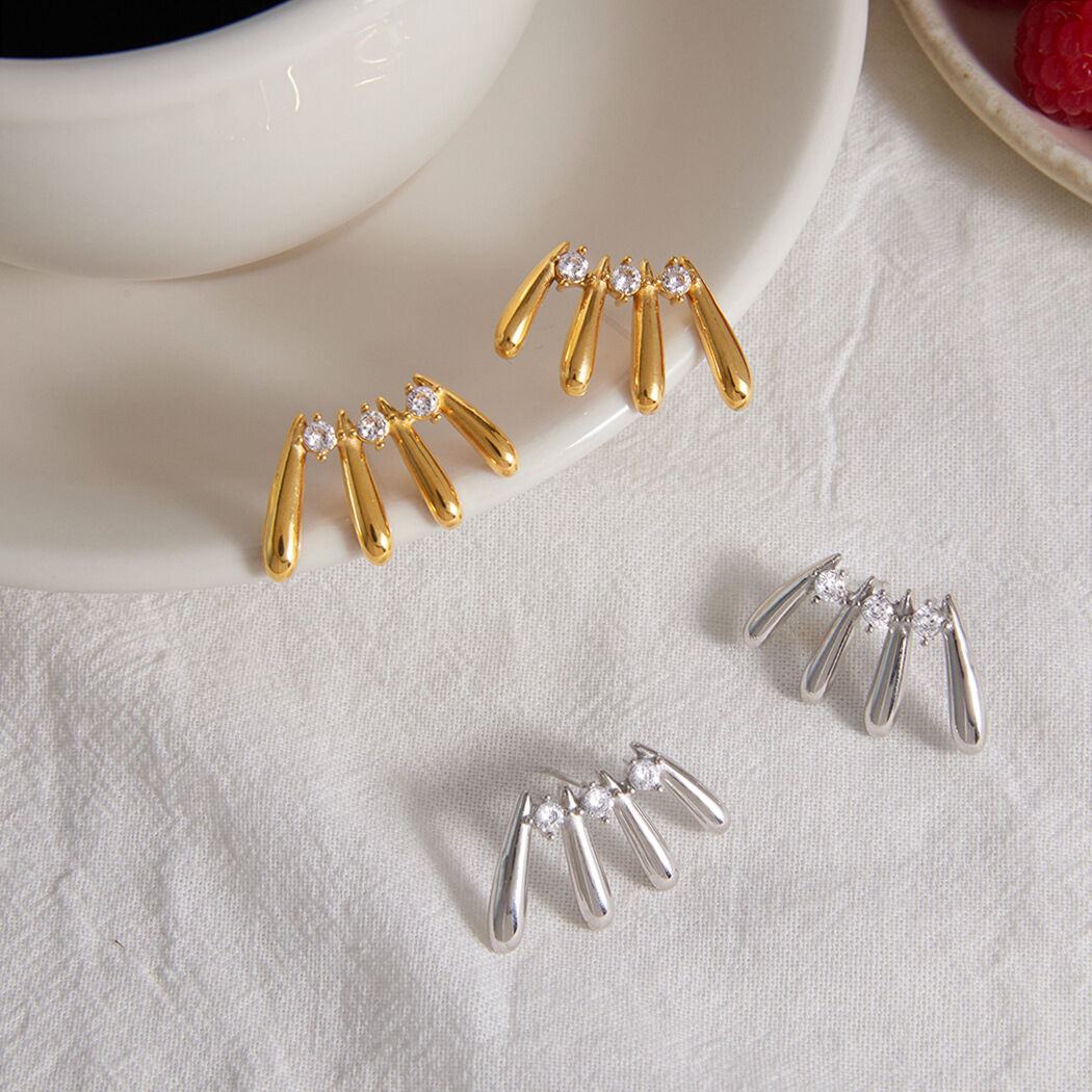 Pendientes de botón para mujer de acero inoxidable, impermeables, color dorado y con circonitas. h5 Imagen2
