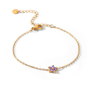 Einfaches, alltagstaugliches Armband mit Blumen- und Sternenmotiv aus Edelstahl, wasserdicht, goldfarben, mit Zirkonia-Verzierung h5