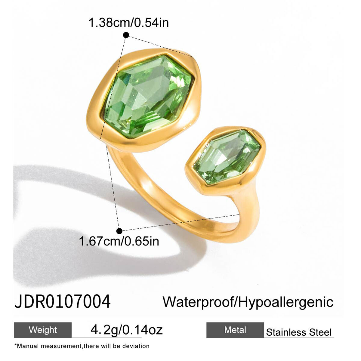 Luxuriöser, geometrischer, wasserdichter Damenring aus Edelstahl in Goldfarbe mit Zirkonia h5 