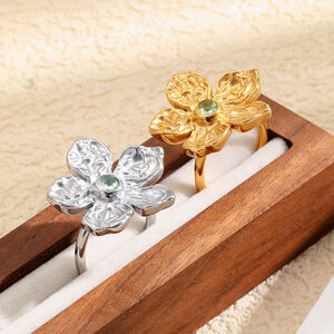 Luxurious Series Sweet Flower Stainless Steel Waterproof Gold Color Statement Rings h5 Picture3
