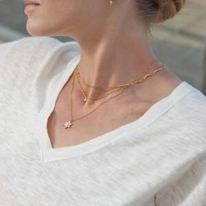 Schlichte, elegante Damen-Halskette mit Blumenanhänger aus Edelstahl, wasserdicht, goldfarben, mit Zirkonia h5 Bild2
