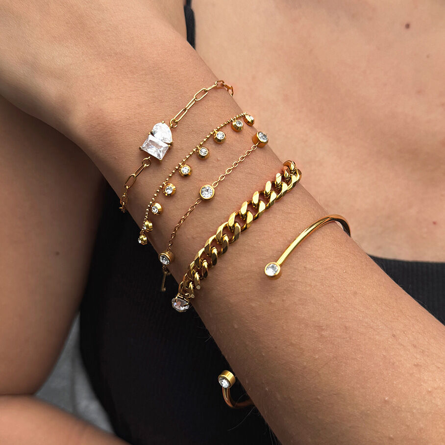 Simple Beads Stainless Steel Waterproof Gold Color Zircon Women's Charm Bracelets 2