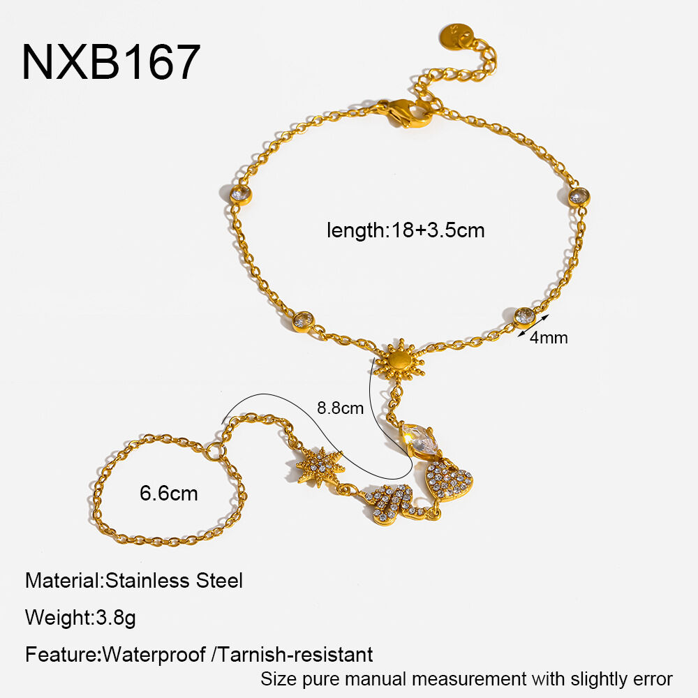 Luxurious  Elegant Heart Star Chain Snake Stainless Steel Waterproof  Gold Color  Women's Hand Chain h5 