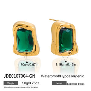 Retro Rectangle Ellipse Shape Stainless Steel Waterproof Gold Color Zircon Women's Earring Sets h5