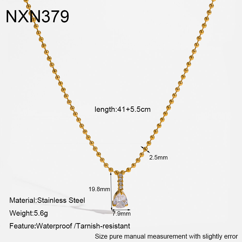 Droplet Triangle Geometric Shape Stainless Steel Waterproof Gold Color Zircon Women's Pendant Necklaces